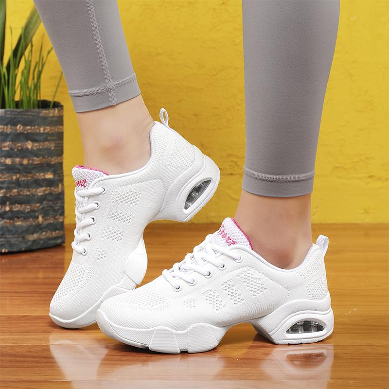 Dance Women'S Shoes Soft Sole Mid-Heel Summer Fly-Woven Dance Shoes Square Dance Shoes Four-Season Mesh Breathable Dance Shoes