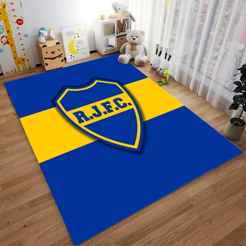"Blue and Yellow Shield Design Carpet with R.J.F.C. Text for Home Decor" Suitable for Use As an Anti-slip for Living Room Bedroom Sofas