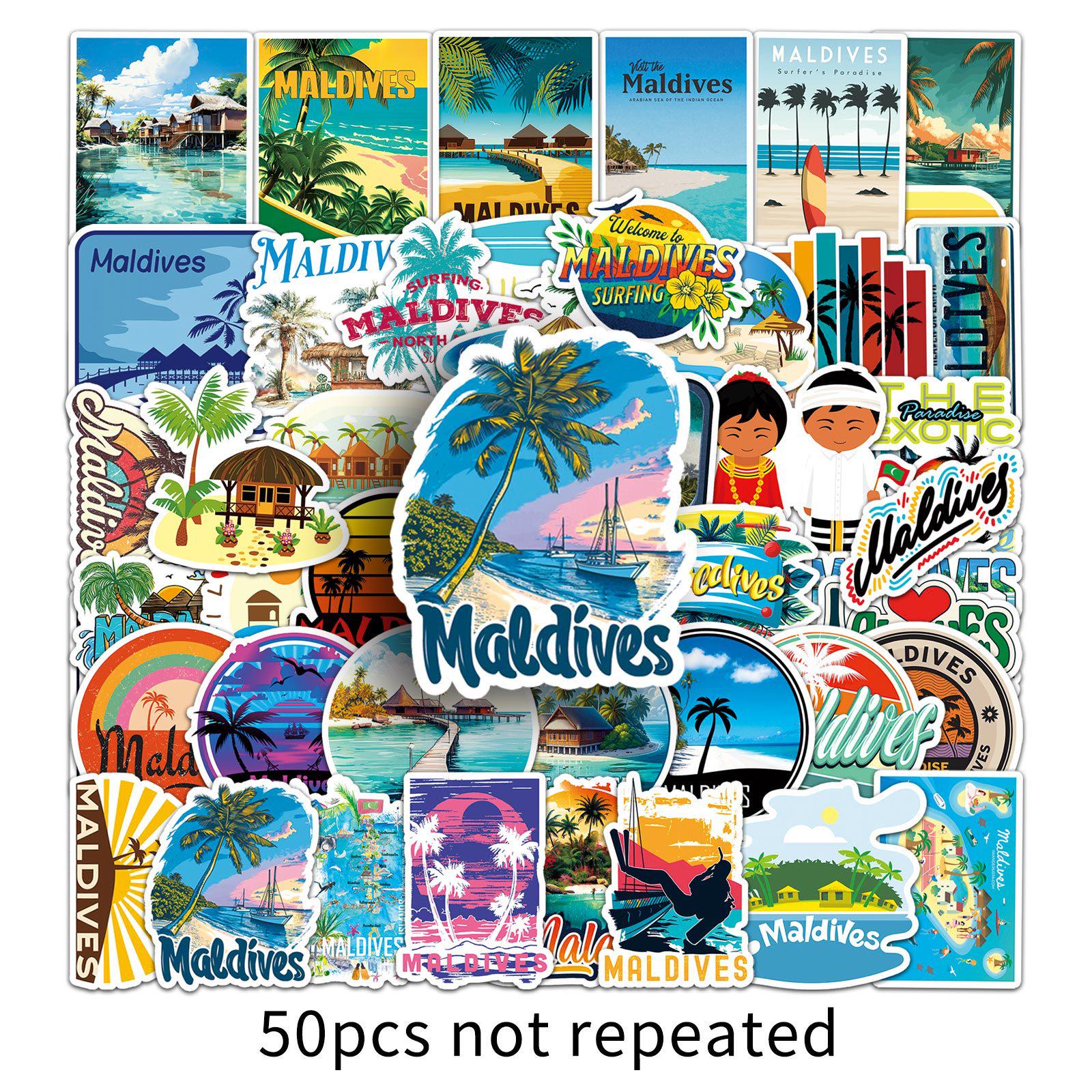 50 Maldives Scenic Travel Stickers Set for Journals and Decor