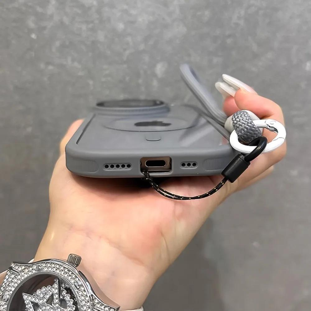 Wrist Strap Magnetic Lens Holder Acrylic Clear Phone Case for IPhone 16 15 Plus 14 13 12 11 Pro Max Shockproof Soft Edge Cover