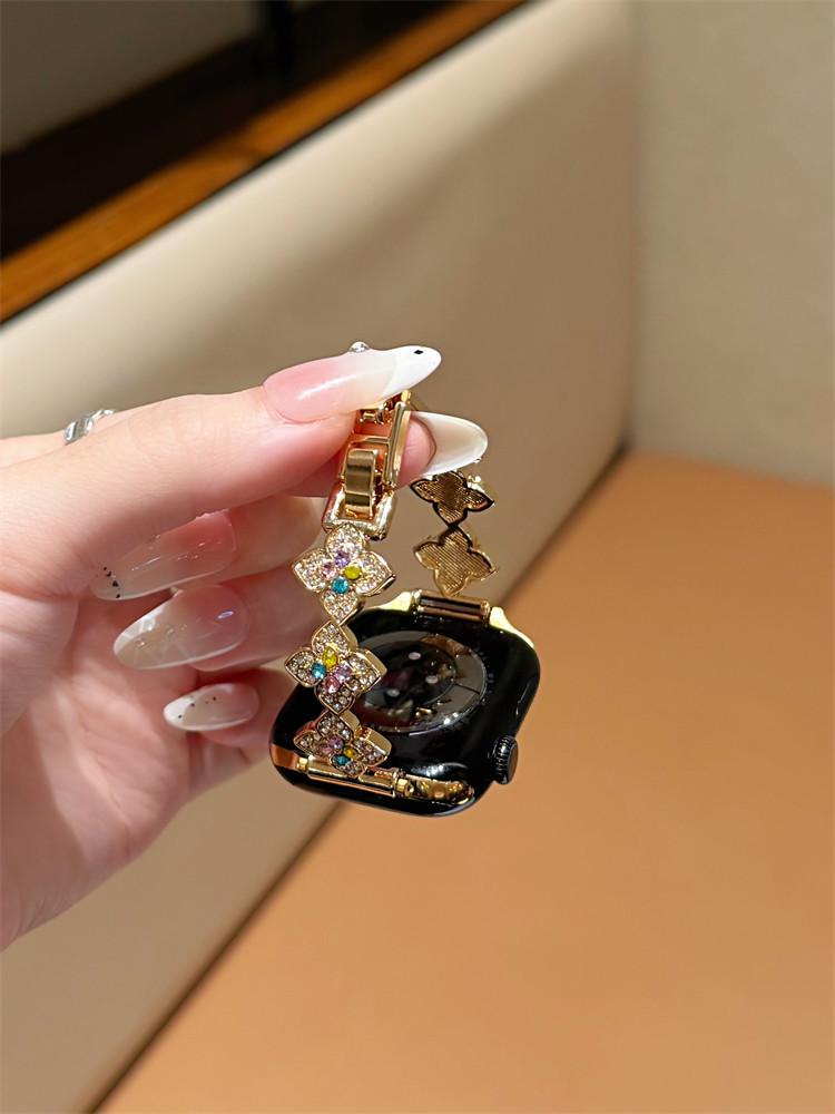 Colorful Diamond Four-Leaf Clover Strap for Apple Watch S11, Huawei GT6, Xiaomi 9Pro