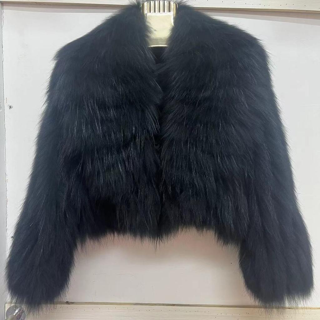 Real Raccoon Fur Coat Quilted Braided Large Lapel Fur Coat High Waist Short Style Youthful Temperament Winter Top