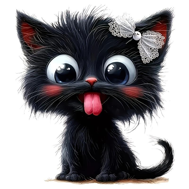 

Очаровательная виниловая наклейка с мультяшным черным котом - Милый пушистый котенок с розовыми ушками и белыми усами, Идеально подходит для украшения личных вещей или в подарок Black