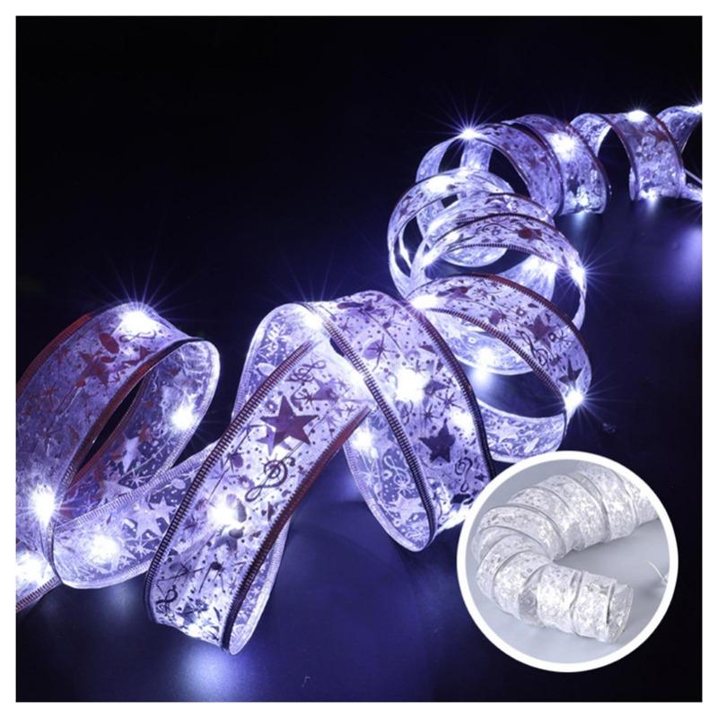 1/3/5M Christmas Tree Decoration Ribbon Lights DIY Bronzing Lace Ribbon String Lights For New Year Xmas Party Home Decolation