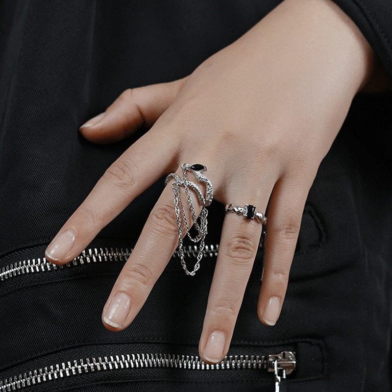 Stylish Adjustable Open Ring For Women With Unique Design And Elegant Black Zircon Stones
