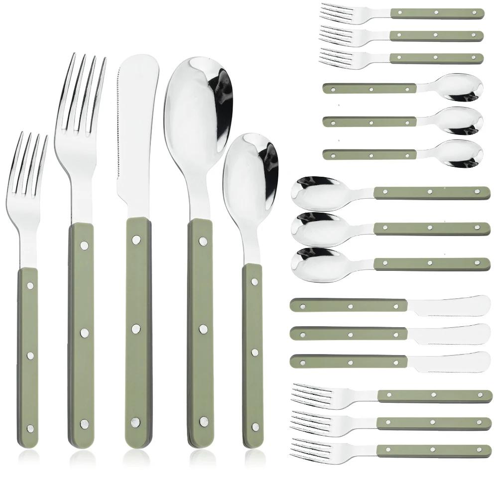 20Pcs ABS Handle Rivets Decoration Cutlery Set Stainless Steels Dinner Set Knife Fork Spoon Western Flatware Kitchen Dinnerware