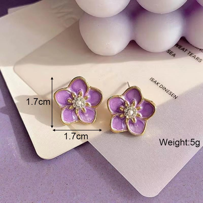 Purple Color Women Dangle Earrings Small Round Unusual Earrings Fashion Flower Butterfly Hanging Earrings Pendientes Mujer