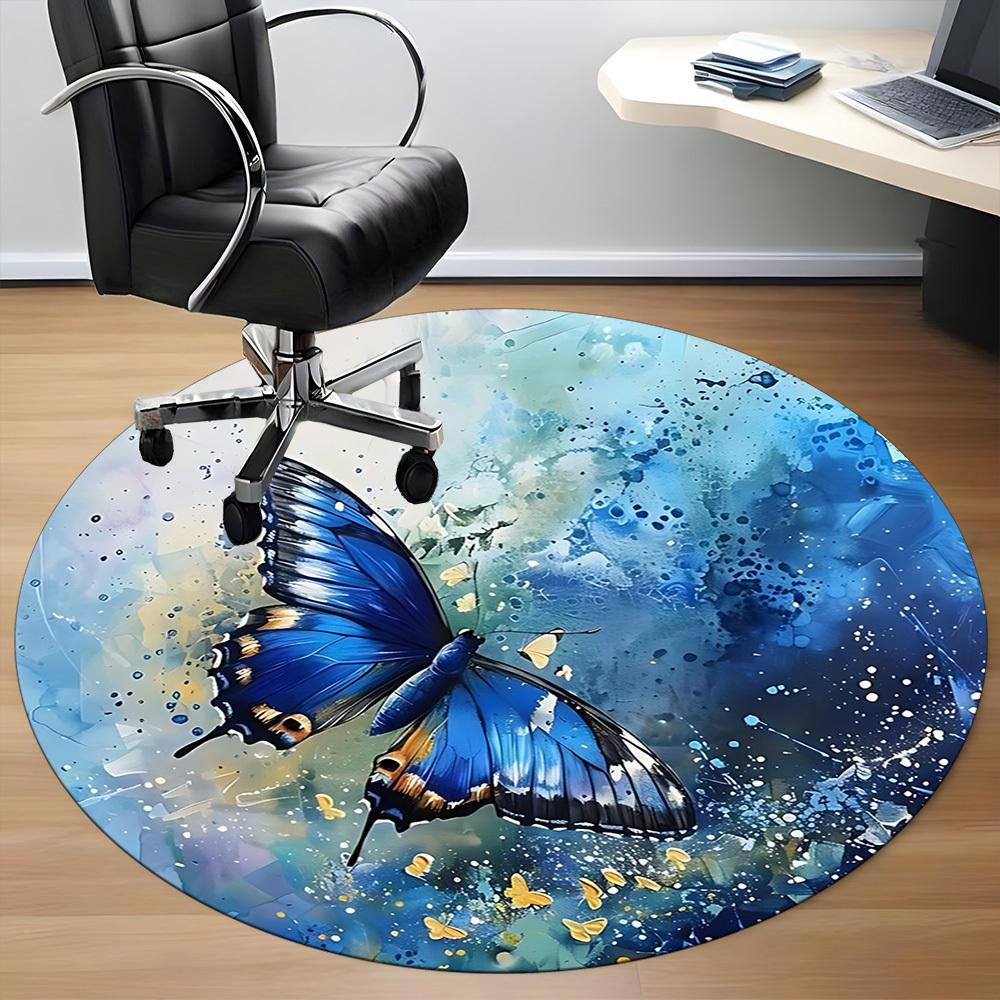 1PC Butterfly Watercolor Office Round Area Rug, Mat Suitable For Office, Under Office Chairs Bedroom Living Room Home Decor, Room Deco
