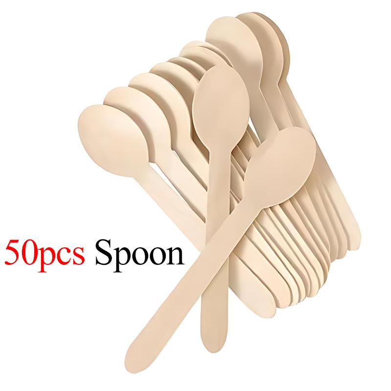 14cm Disposable Wooden Fork Spoon 50/100PCS Pack Tablewares Home Office Restaurant Camping Picnic Travel Lightweight Cutlery ZYF