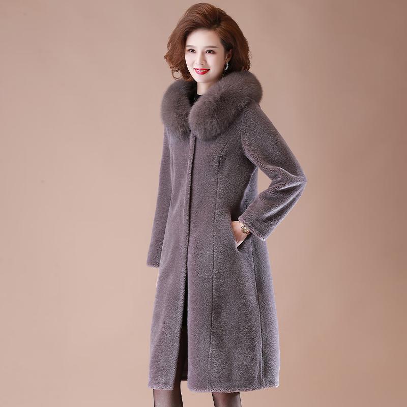 

Women s Elegant Wool Winter Coat with Faux Fur Trim XL