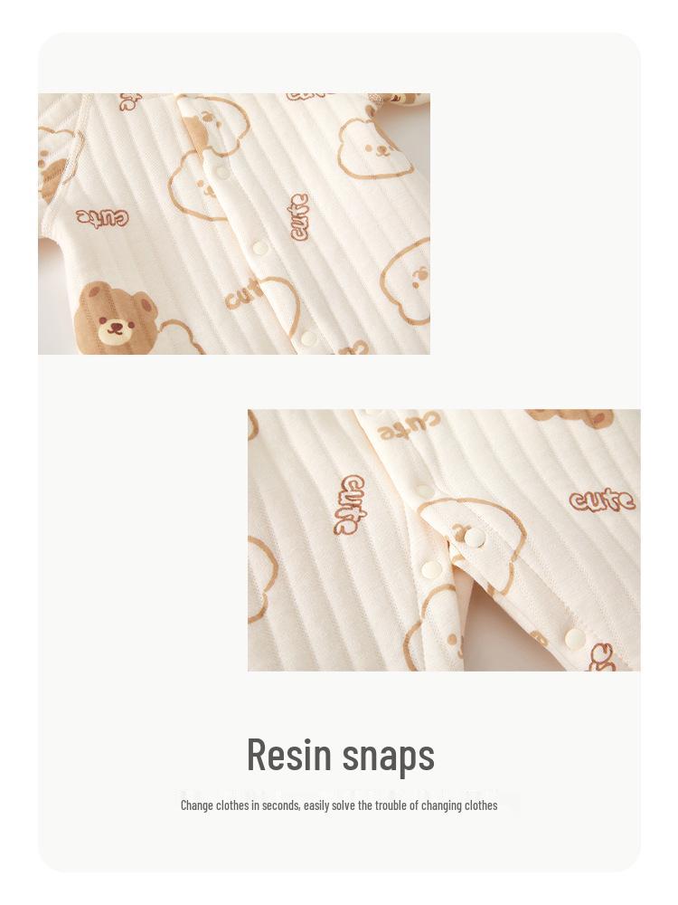 Trójwarstwowy pikowany bawełniany pajacyk piżama dla noworodka - Ciepły jesienno-zimowy homewear kombinezon do raczkowania