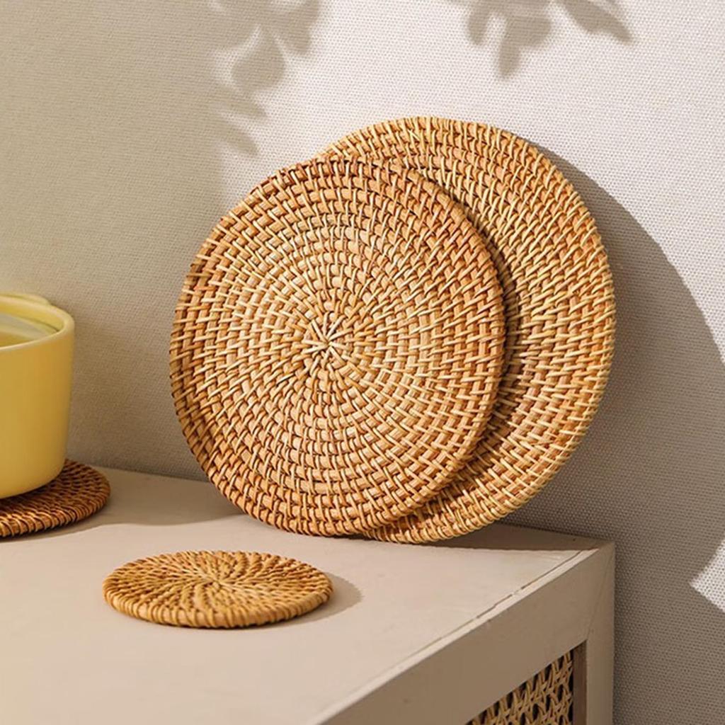 Natural Woven Rattan Cup Mats Small Rattan Cup Mats Unique Coaster Designed For Tea Rooms And Relaxation Areas