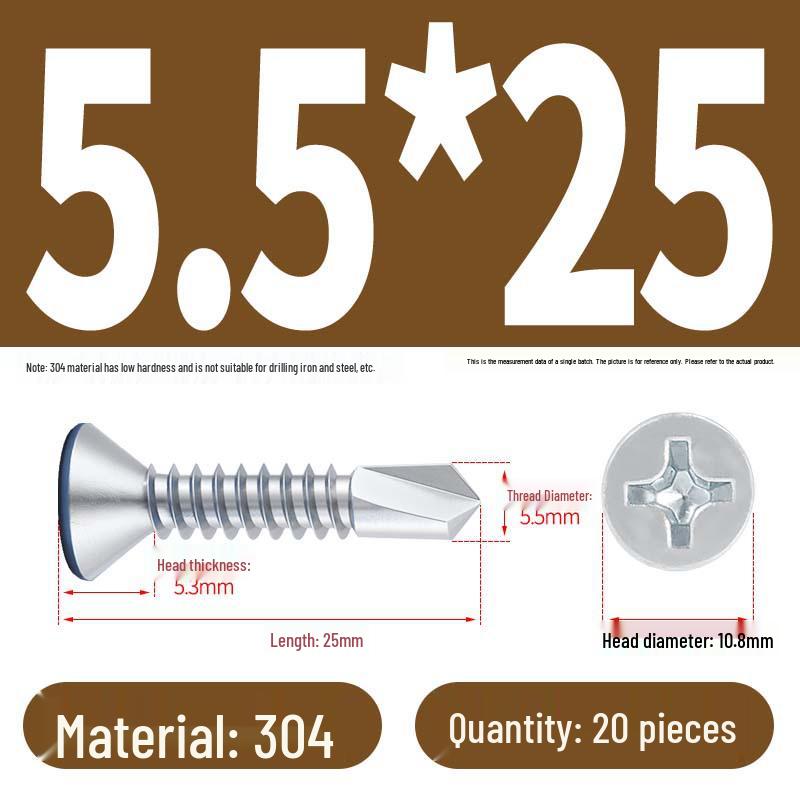 Phillips Flat Head Blue Zinc Plated Stainless Steel Self-Drilling & Self-Tapping Screws M3.9-M5.5