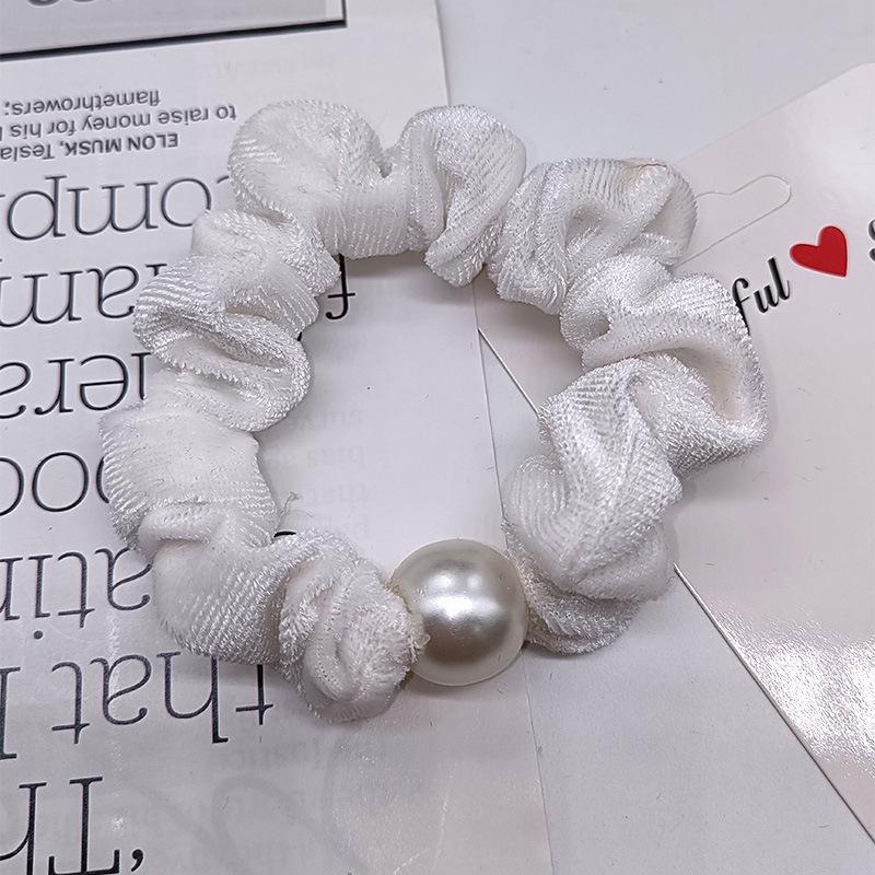 Velvet Satin Pearl Scrunchies - Retro Spring/Summer Ponytail Holder