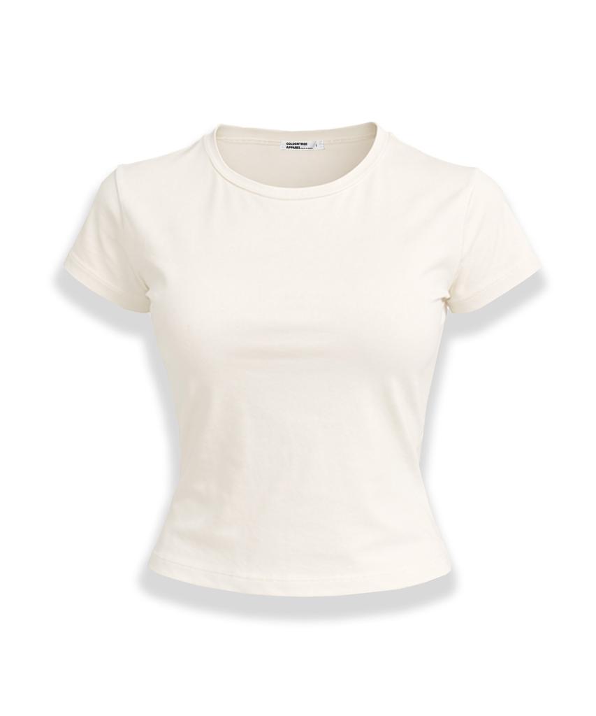 LIKE THE MOST Simple Basic Slimline Spandex Short Sleeve T-Shirt_Cream