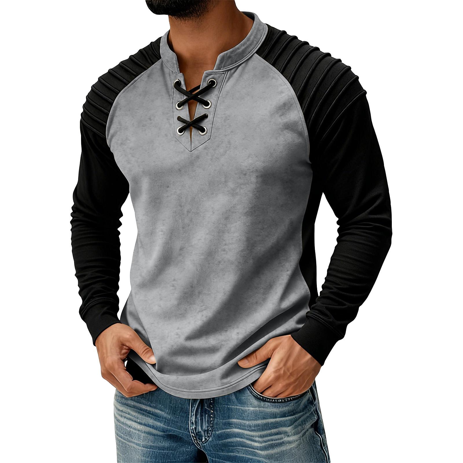 

Men s Suede Patchwork Drawstring Collar Long-Sleeved Top, Plus Size Sports Long-Sleeved Top XL