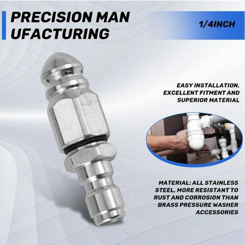 Water Jet High Pressure Sprayer Nozzle Clean Sewer 1/4" Stainless Steel Pressure Washer Quick Plug Drain Hose Nozzle Tool