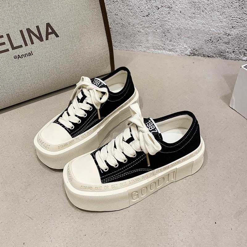 

Platform canvas shoes women s 2025 autumn new fashion versatile height increase leisure sports breathable muffin single shoes 40 чёрный