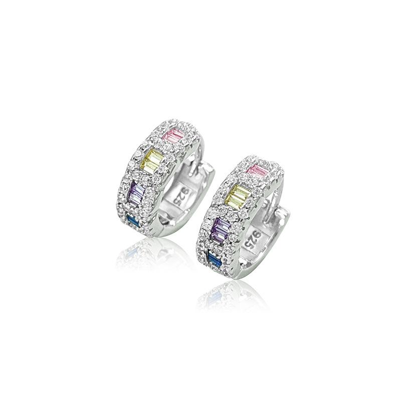 Elegant Multi-Color Diamond 925 Sterling Silver Earrings - Versatile Hip Hop Studs and Shiny Hoops for Women