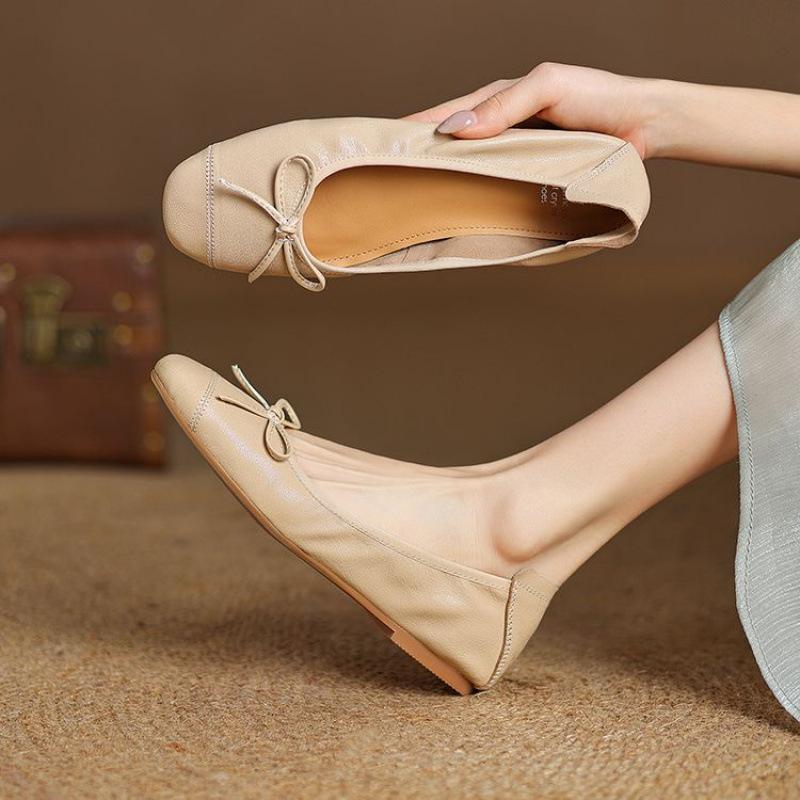 New Casual Single Shoes Women's Low-top Shallow Mouth Low-heel Large Size Four-season Flat-bottom Lazy Shoes Beef Tendon Soft Sole Comfortable and Sof