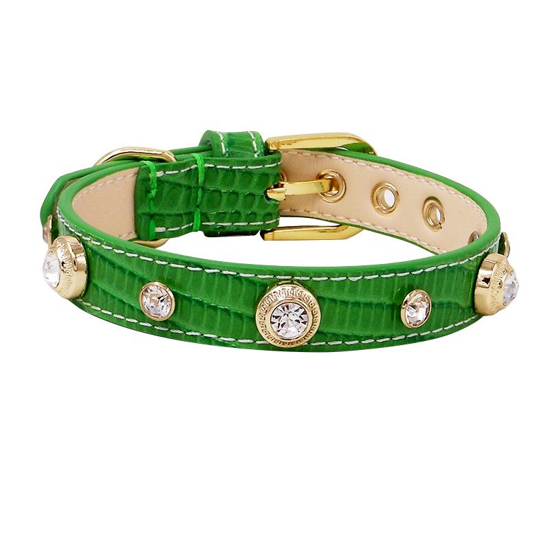 Achille Genuine Leather Pet Collar White Diamond White Gemstone Rivet Cowhide Collar Dog and Cat Collar Tractionable
