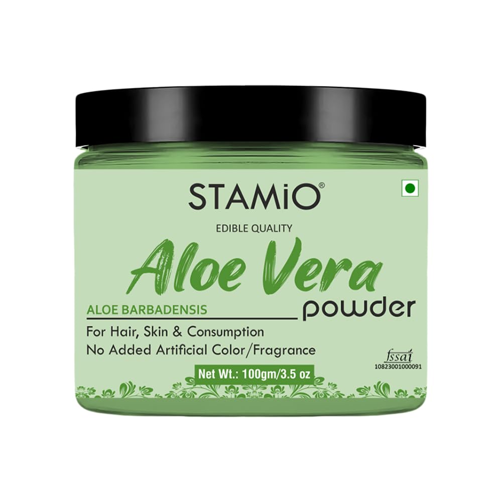 Stamio Aloe Vera Powder Pure Aloe Barbadensis, For Hair Pack, Healthy Scalp | 100gm 0.2lbs
