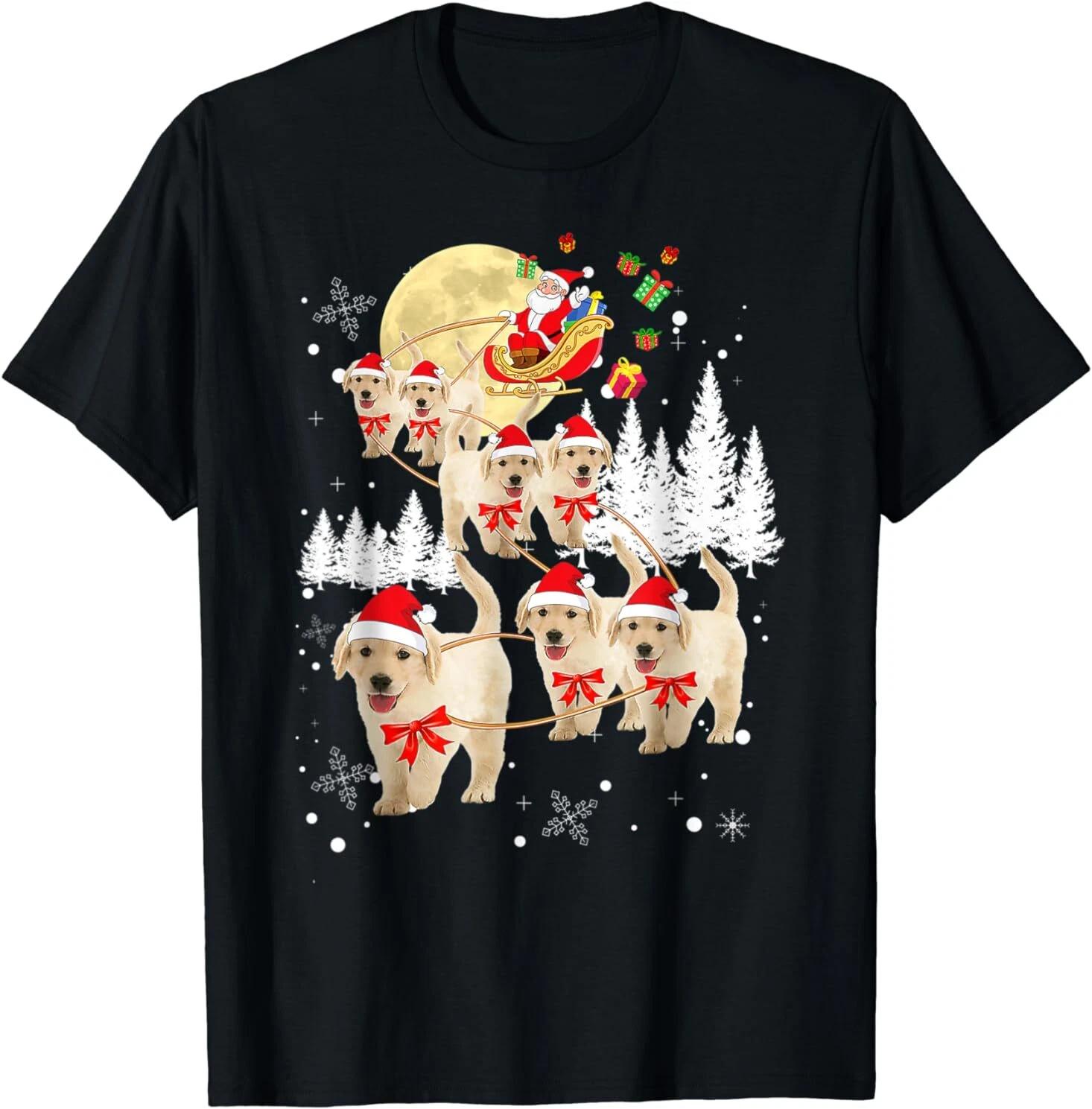 NEW Golden Retriever Funny Reindeer Christmas Moon Santa Dog Gift T-Shirt S-3XL L