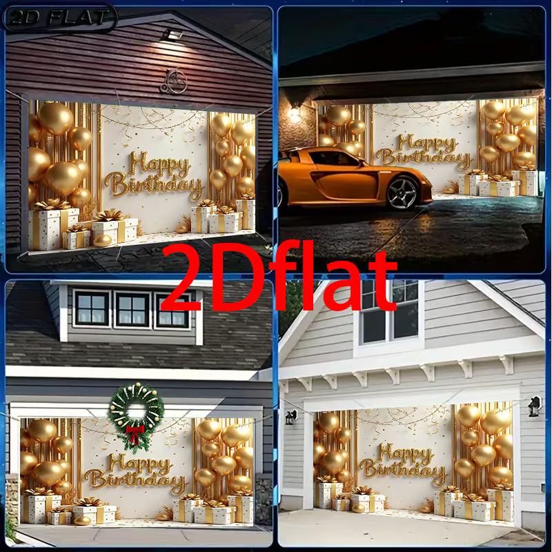 2D Luxury Gold Birthday Backdrop, Glitter Balloon & Gift Background Cloth