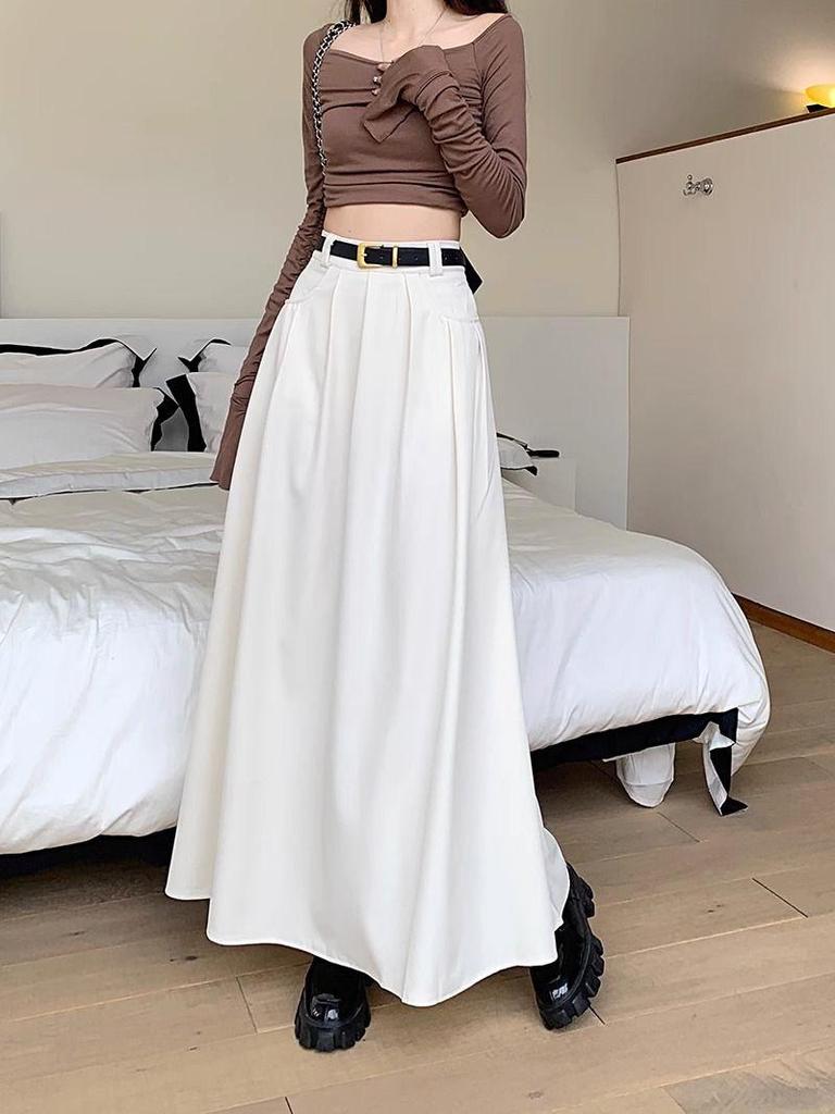 2024 New High-Waist Slim A-Line Umbrella Skirt for Women - Korean Autumn Style
