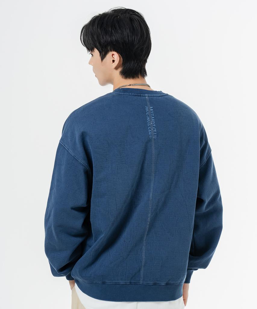 MOZMOZ Terry Brushed Pigment Backstitch Oversized Sweatshirt Blue