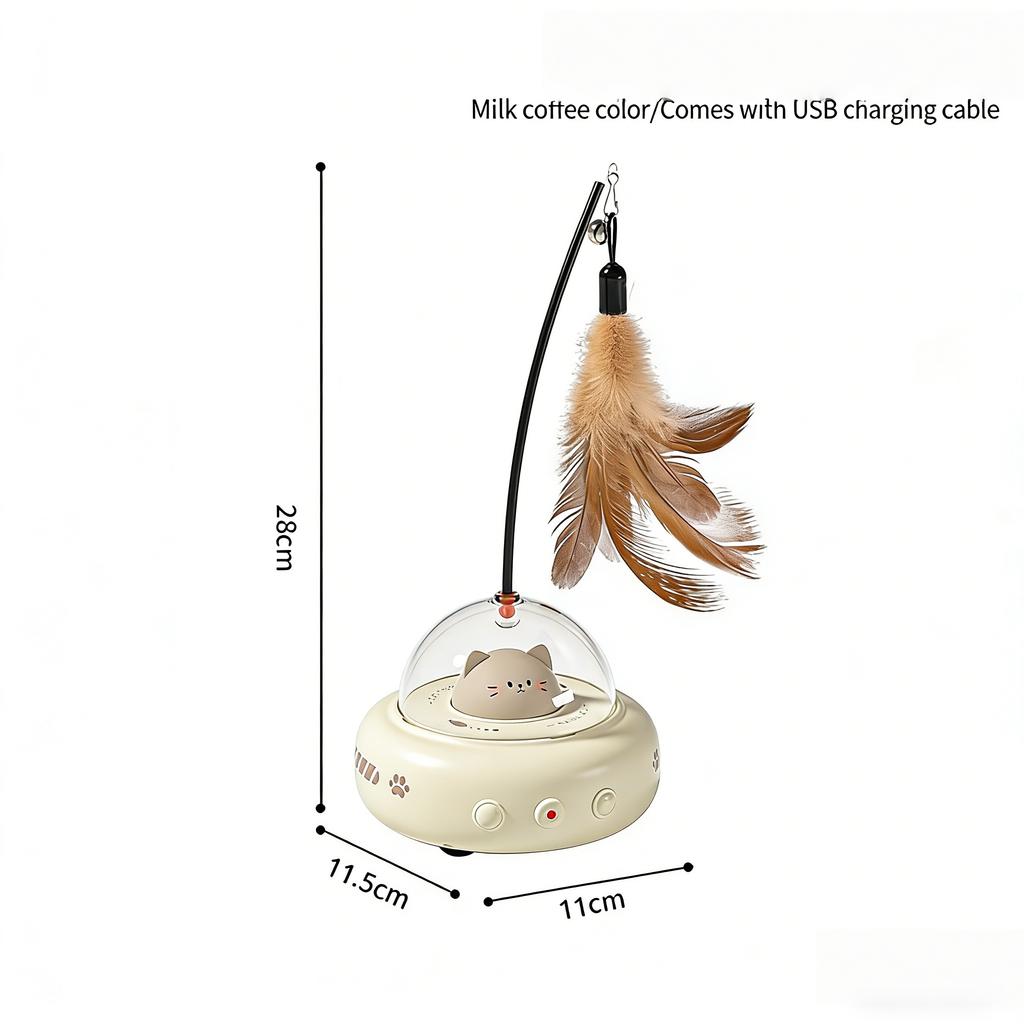 UFO Electric Cat Teaser Toy - Smart Interactive Stick with Bell Feather, Replaceable Training Pet Supplies for Indoor Cats