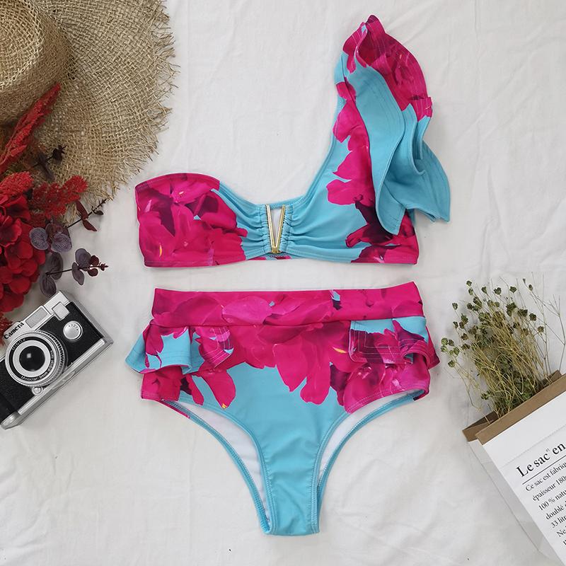 

Двухсекционный женский цветочный пуш-ап бюстгальтер с подкладками оборки бандажный комплект бикини купальник купальный костюм пляжная одежда бикини XL розы красного