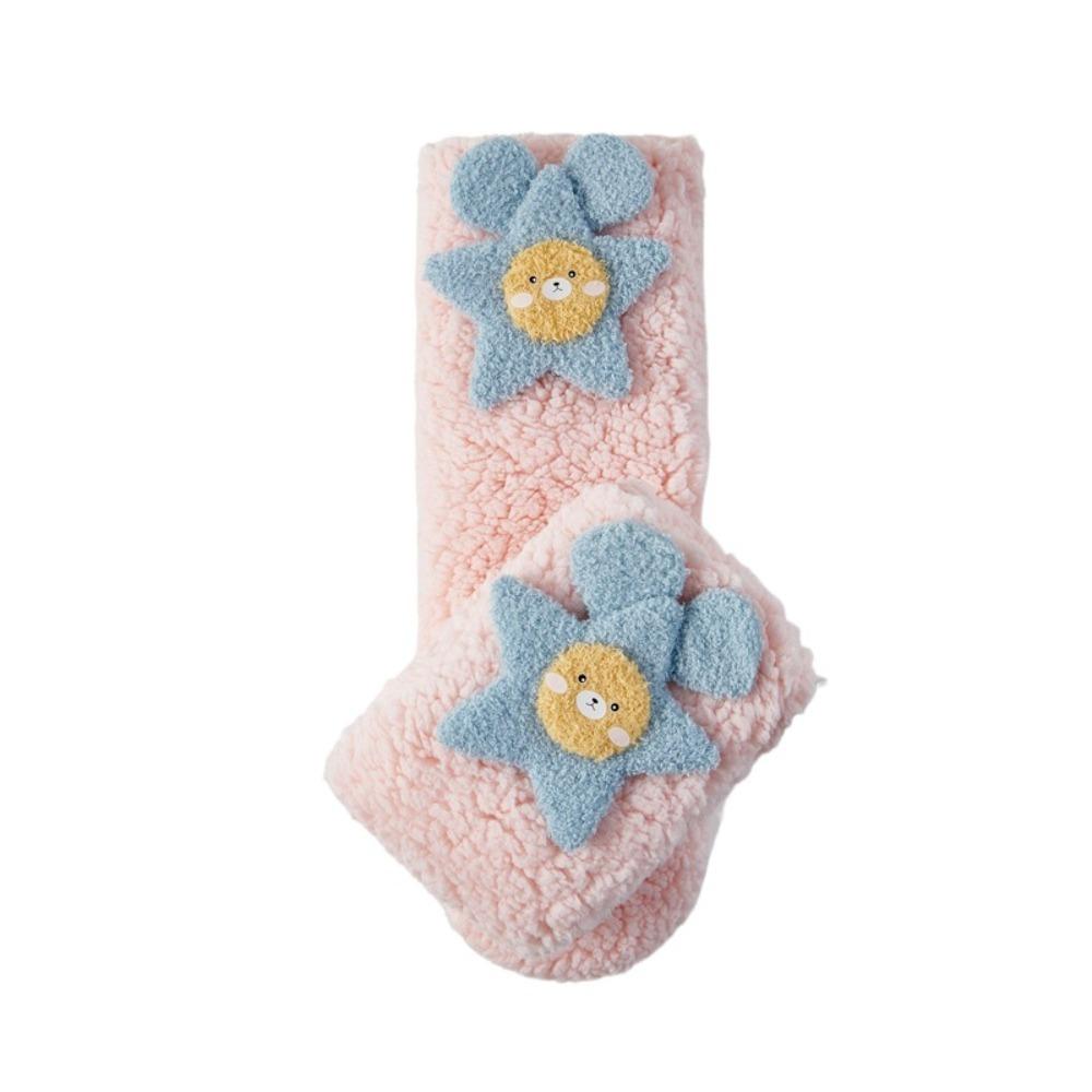 

Comfortable Warm Tube Socks Thickened Soft Texture Mid-Calf Socks Cartoon Pattern Floor Stockings Winter One Size розовый