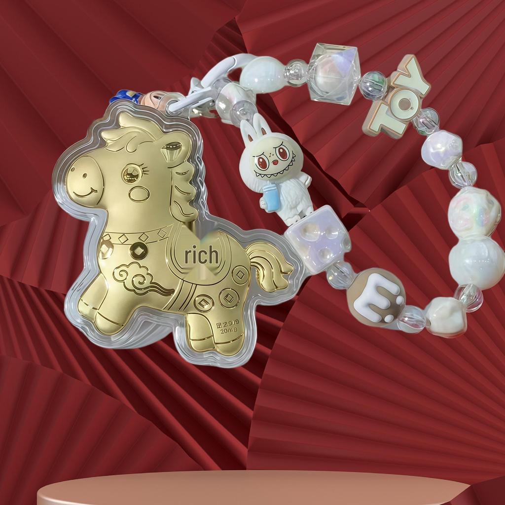 999 Reines Gold Pferde-Schlüsselanhänger-Anhänger: Sofortiger Reichtums-Glücksbringer für Telefon, Tasche oder Auto