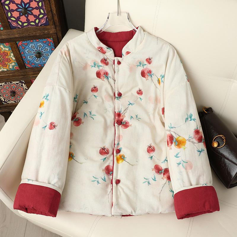 Chinesischer Baumwollmantel für Mama - Damen Langarm Wende-Oberbekleidung mit Froschknopf und Stehkragen für Herbst/Winter Wärme