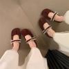 Japanese velvet Boken shoes women's 2025 autumn and winter new one-word belt Mary Jane Doudou single shoes flat-soled maternity cotton shoes