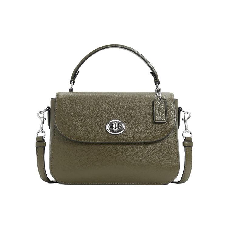 New COACH Marlie Leather Satchel Bag Small Square Bag Handbag Shoulder Bag Crossbody Bag Medium Size Women's Olive Green C1557-SVB75