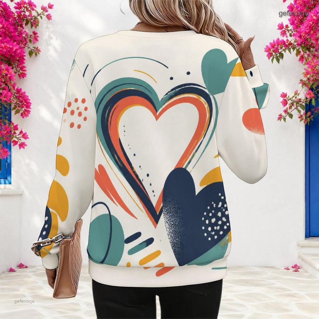 Ladies Plus Size Crew Neck Long Sleeve Sweatshirt Soft Loose Casual Street Leisure Daily Pullover