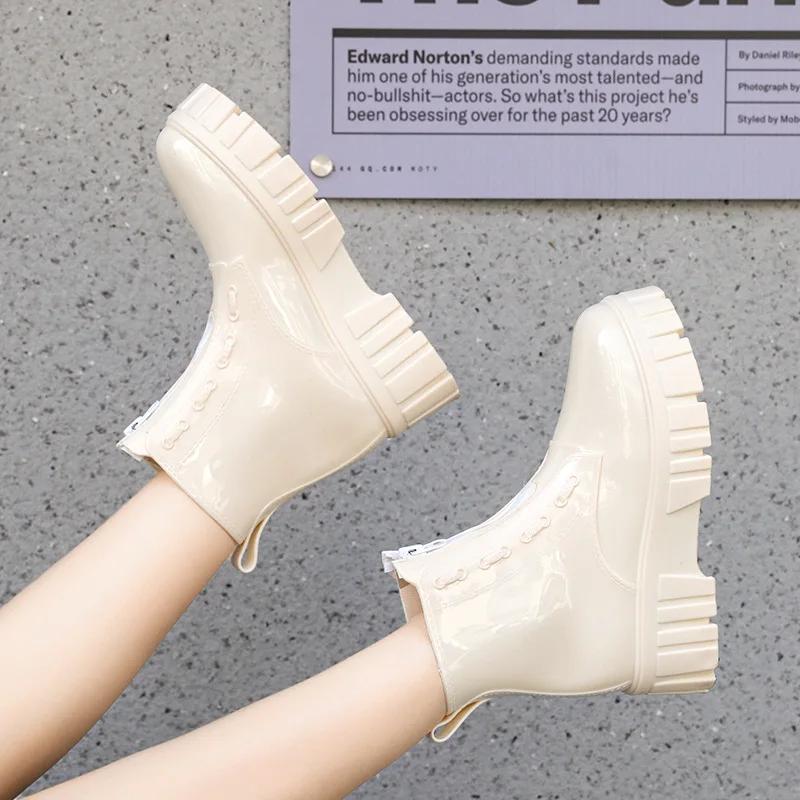 Fashion Mid Tube High Top Motorcycle Rain Boots  Women's Anti Slip and Wear-resistant Rain Shoes  Women Fashion Punk Thick Soled Shoes