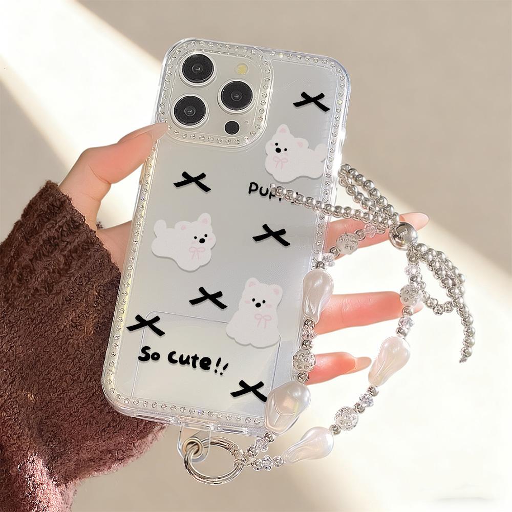 Bracelet Chain Phone Case For iPhone 17 16 15 13 14 for 17Air 17 12 14 16 Pro 17 14 16 Pro Max Sparking Diamond Cute Pattern Hard Cover With Lanyard