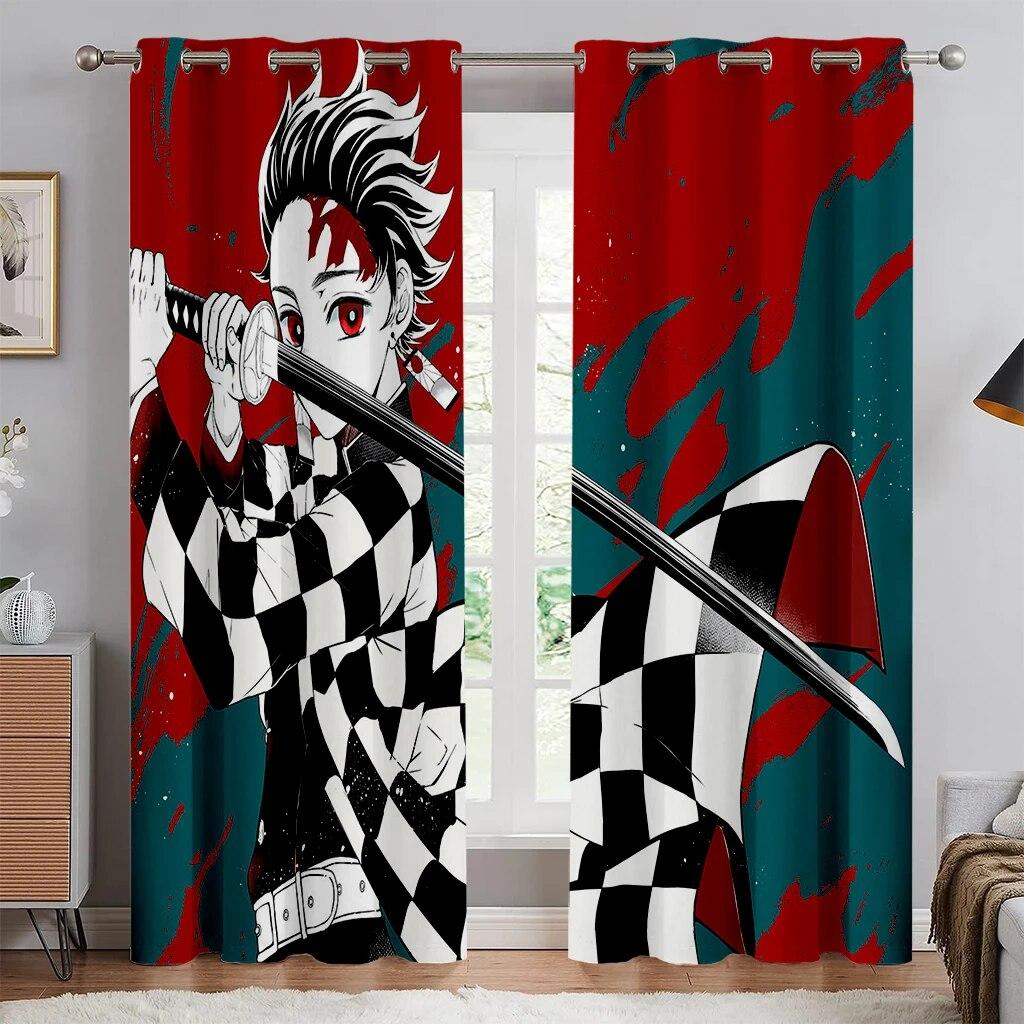 

Шторы с принтом аниме «Горячая кровь», подходят для спален мальчиков и девочек, офисных кухонь, штор для украшения гостиной W100xH240(CM)x2PCS-Grommet Top чёрный