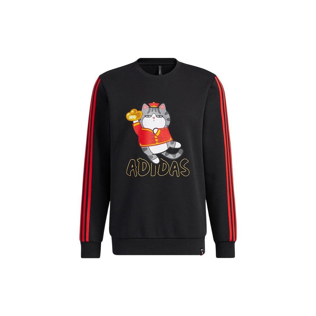 Adidas Neo Logo Cartoon Print Stripe Crew Neck Pullover Sweatshirt Men Tops Black H45063
