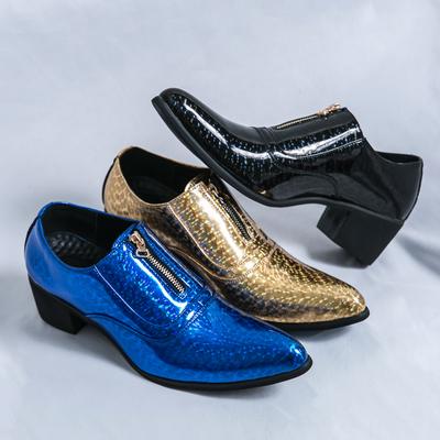 Blaue Lederschuhe für Männer im britischen Stil High Heels Lederschuhe Slip On Business formelle Leder
