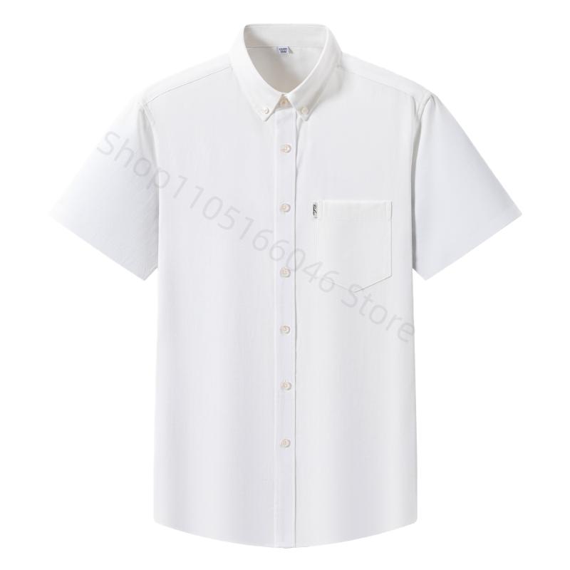 100% Cotton Oxford 3XL Men's Shirts Short Sleeve Regular Fit Formal Single Pocket Work Gray White Shirt