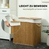 3 Section Laundry Basket with Lid, 144L Bamboo Laundry Hamper with Handles, Removable and Washable Liner, Brown