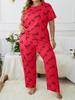 Plus Size Fat Lady Home Clothes Set, Women's Pajama Suit with Round Neck Short Sleeve and Long Pants
