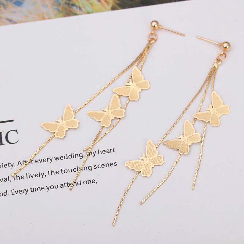 Charm Korean Butterfly Long Tassel Dangle Earrings Temperamental Hanging Butterfly Drop Earrings For Women Golden Jewelry Gifts
