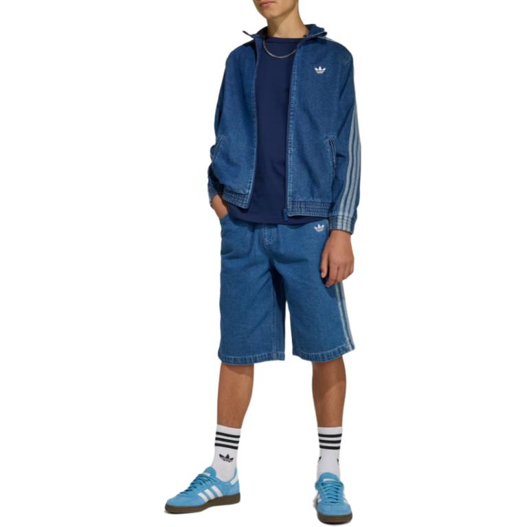 adidas Originals Adicolor Logo Striped Pocket Loose Fit Denim Shorts Kids Shorts KE2969