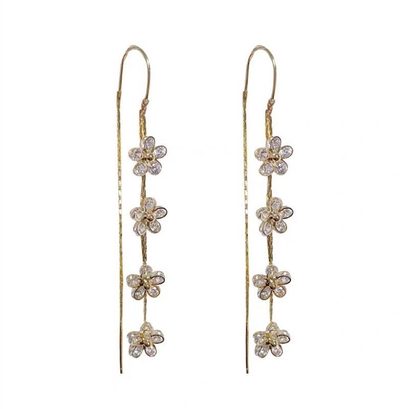 2024 Trendy Zircon Flower Tassel Earrings: Versatile, Slimming & Stylish