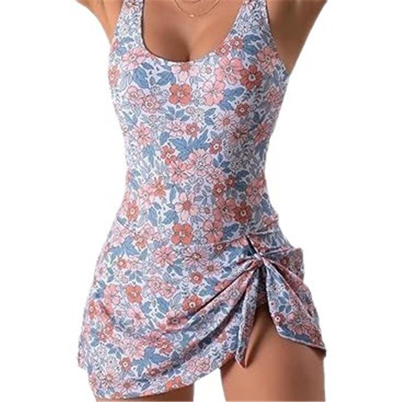 One-piece printed swimsuit, belly slimming, backless, fashionable skirt-style one-piece swimsuit